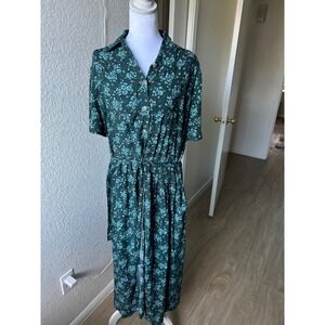 Coco Bianco Floral Print Dress Women's Size 10 Green Blue Modest Cottagecore